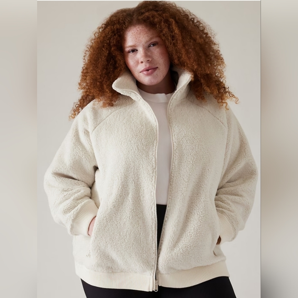 Athleta Tugga Sherpa Full Zip Warm Fleece Jacket Ivory Cream Plus Size 1X Coat